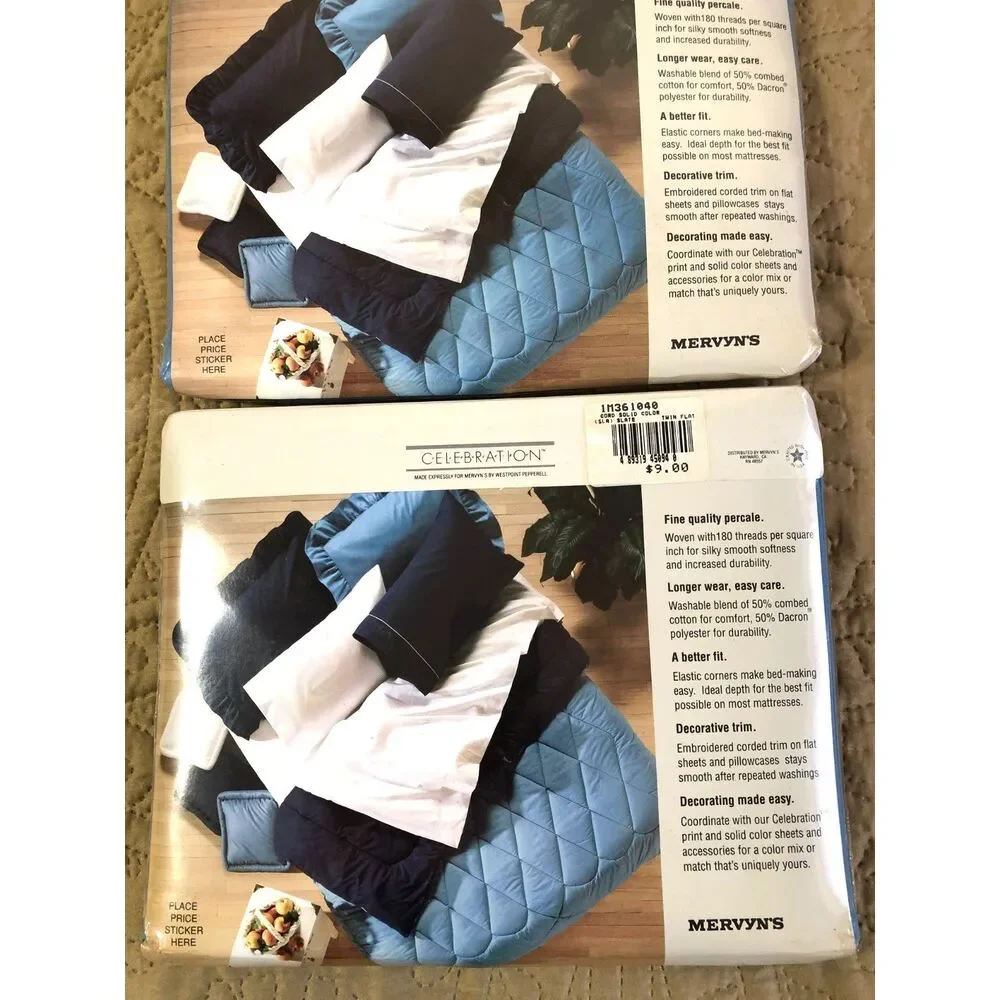 Lot 3 Vintage Mervyn's Celebration Twin Flat Sheets Blue Percale NOS Cottage USA